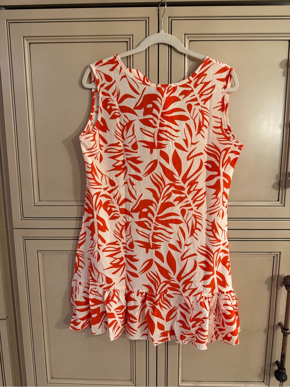 New Sleeveless Summer Dress swimsuit Coverup Orange Palm Leaf Print Ruffle Hem M